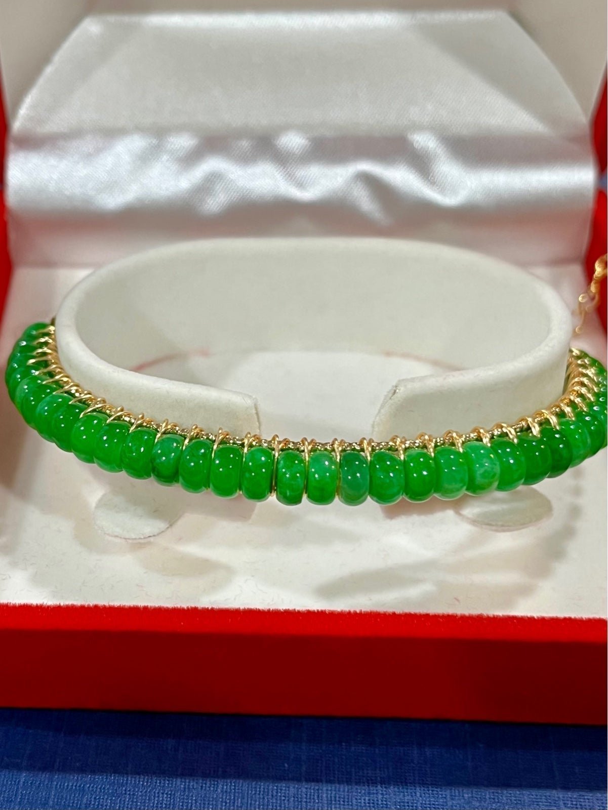 New natural Emerald Jade Gold plated over 925 Silver Bracelet