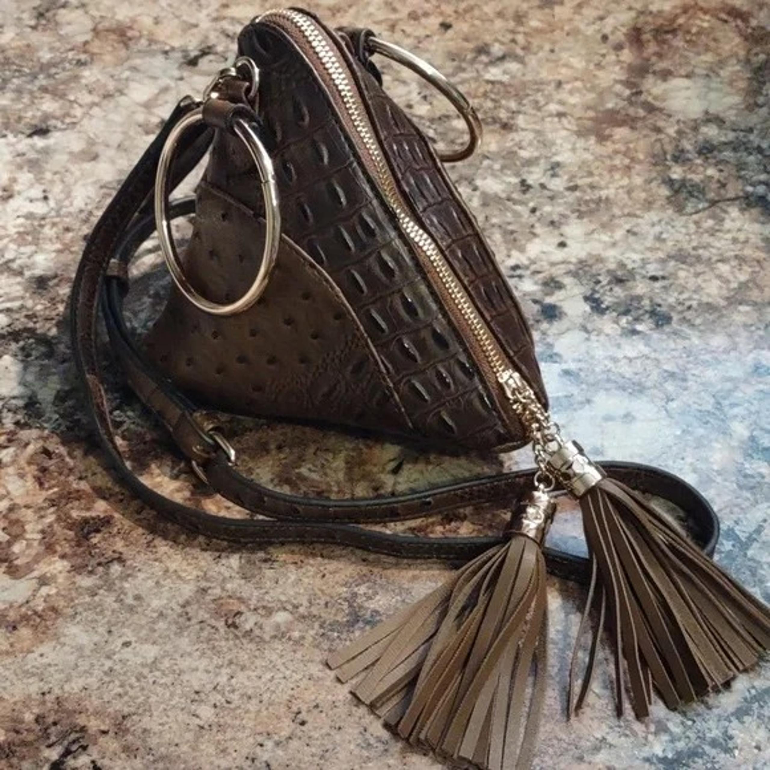 Le Miel Triangle Vegan Croc Print Crossbody Bag