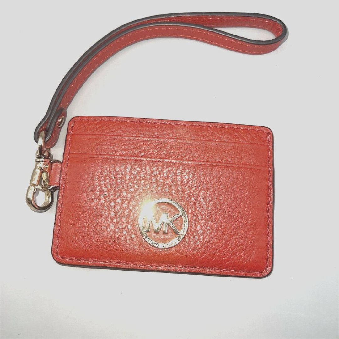 Michael Kors Women's Orange Pebbled Leather Wristlet Card Wallet