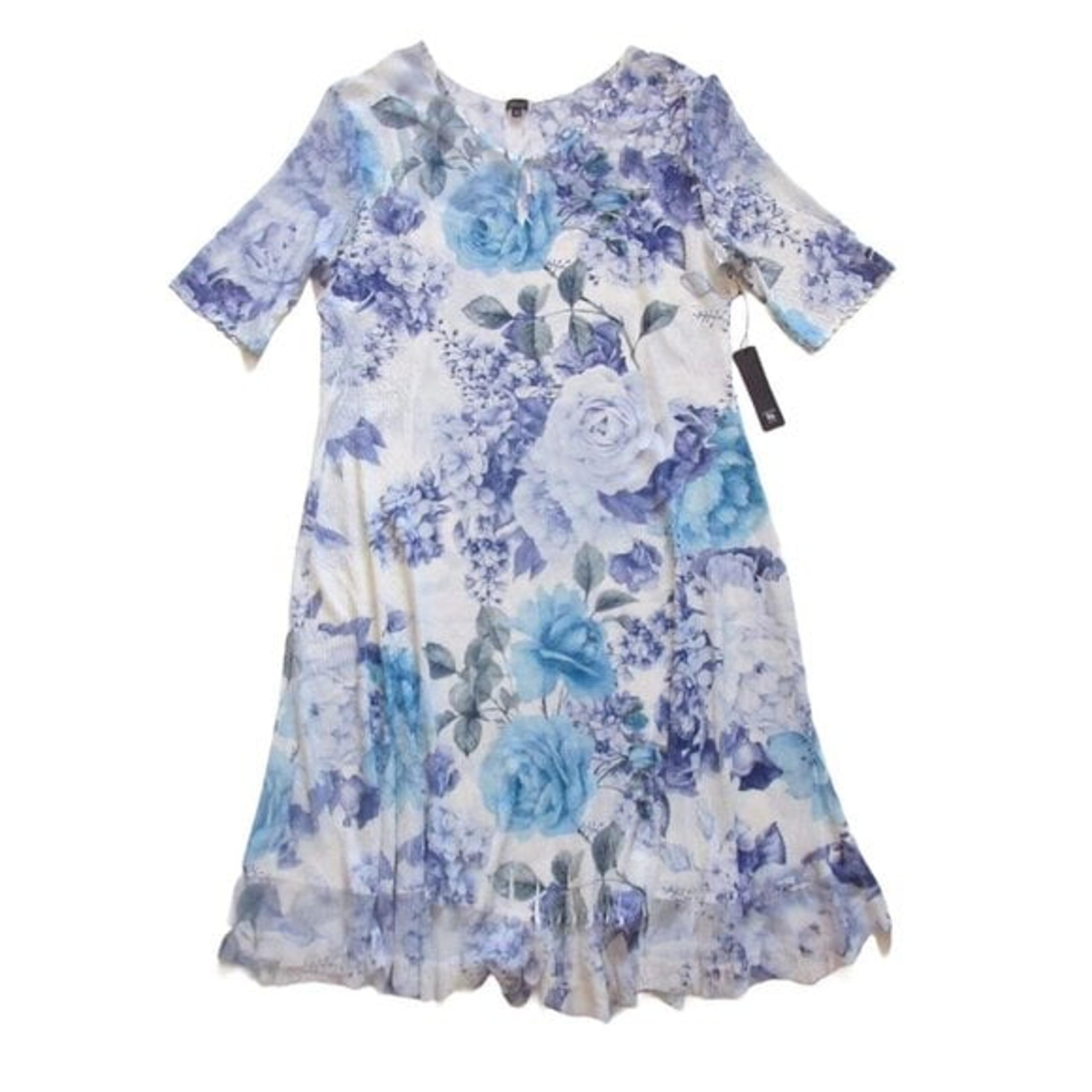NWT KOMAROV Lavender Floral Keyhole Chiffon Neck Crinkle A-Line Dress 3X $328