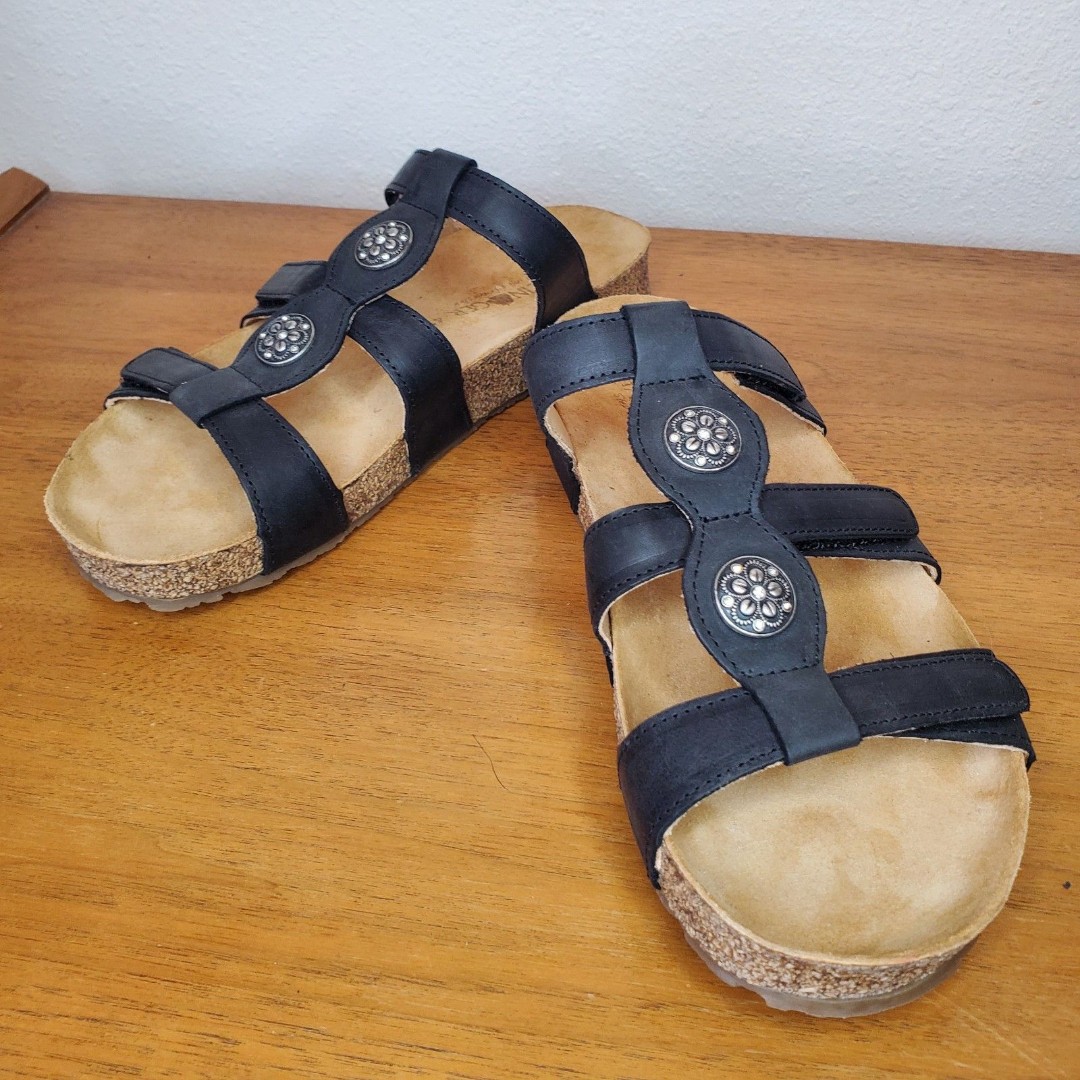 HAFLINGER Women's Leather Alice Sandals Summer Slides Velcro Open Toe SZ41/10