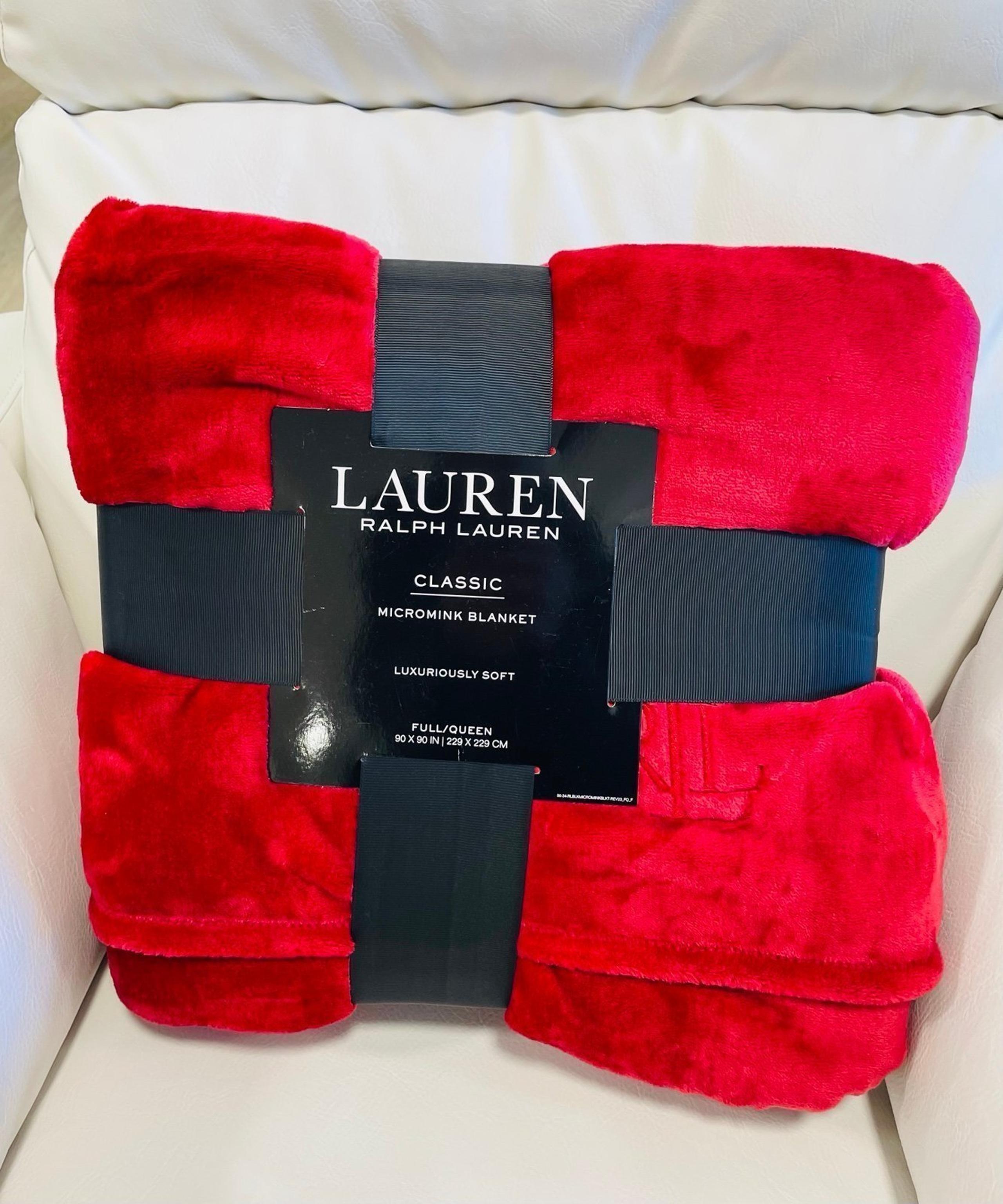 Lauren Ralph Lauren Classic Micromink Christmas Red Full/Queen Blanket BN!