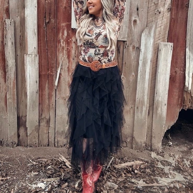 New Tiered Midi Bohemian Evening Skirt