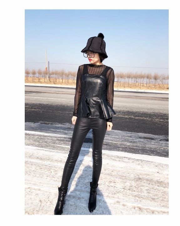Women's Pants Genuine Leather Pants For Women High Quality Stretch Legging Hig