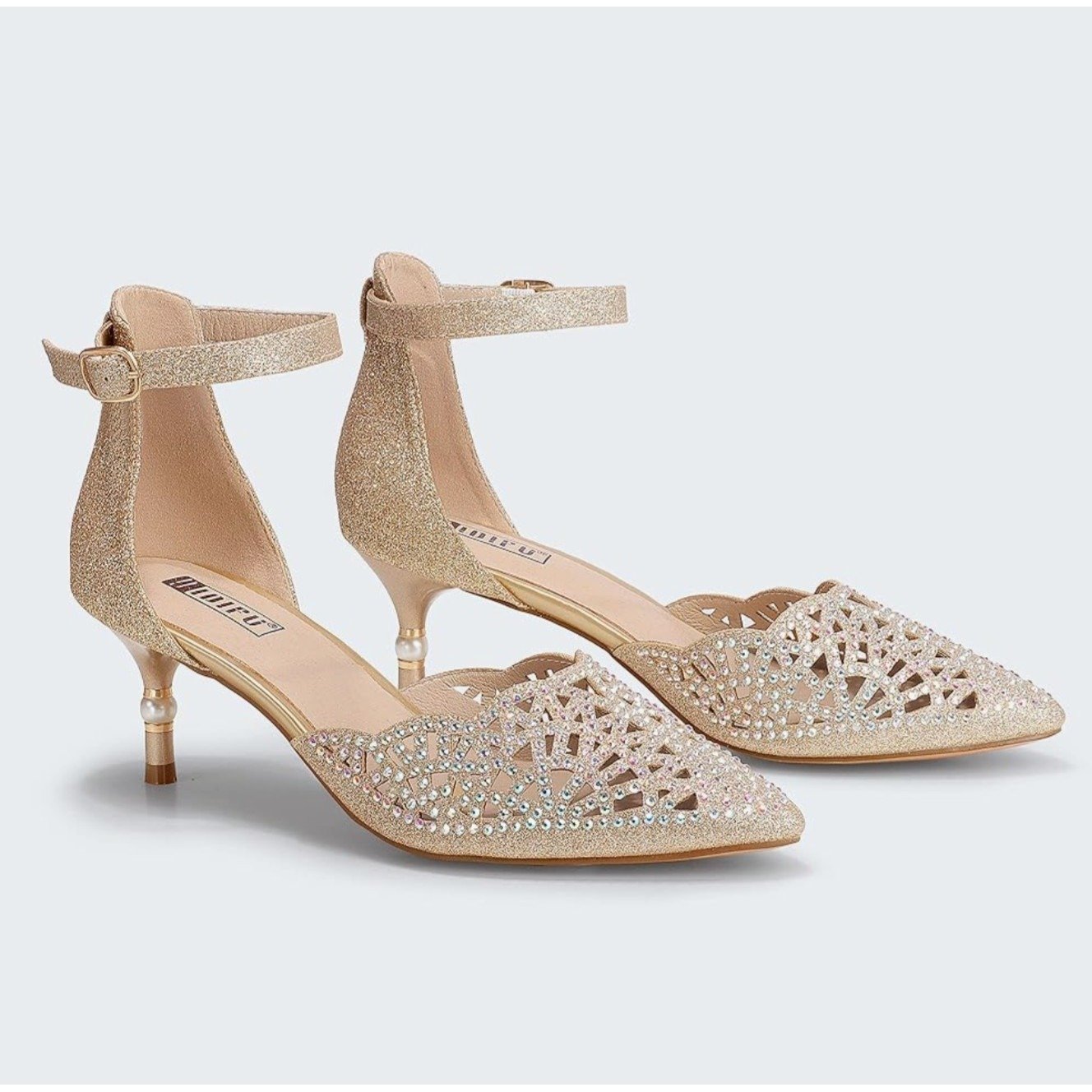 IDIFU Candice Womens 9.5 Bride Bridal Wedding Prom Shoes Rhinestone Kitten Heel