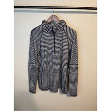 Lululemon Surge Warm 1/2 Zip Hoodie Heathered Gray Black Stripe, SZ XL