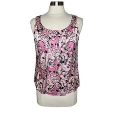 St. John Collection Floral Satin Silk Sleeveless Blouse Top Women’s Medium