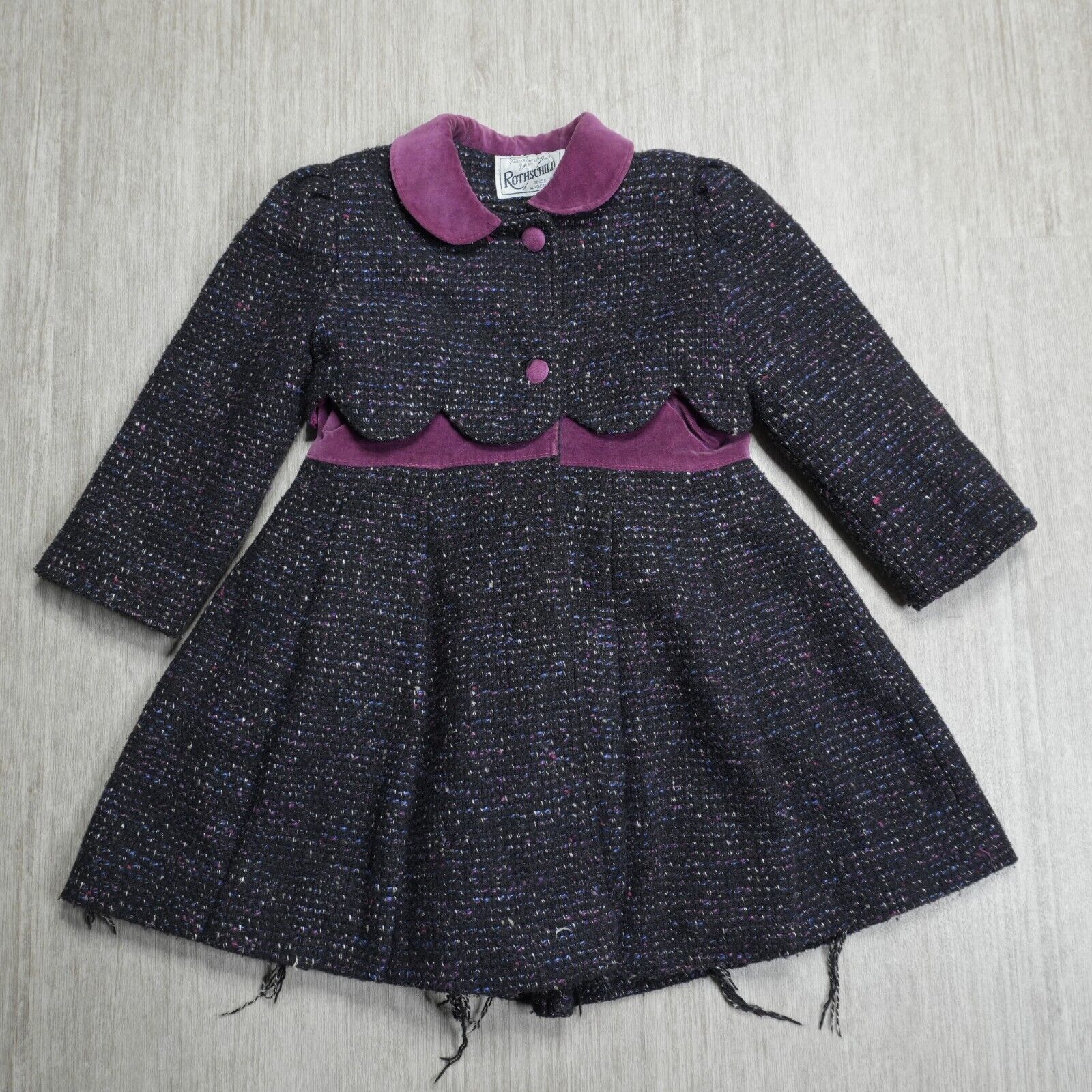 Rothschild Girls Wool Dress Coat Vintage USA Union Made Size 5 Collared Button