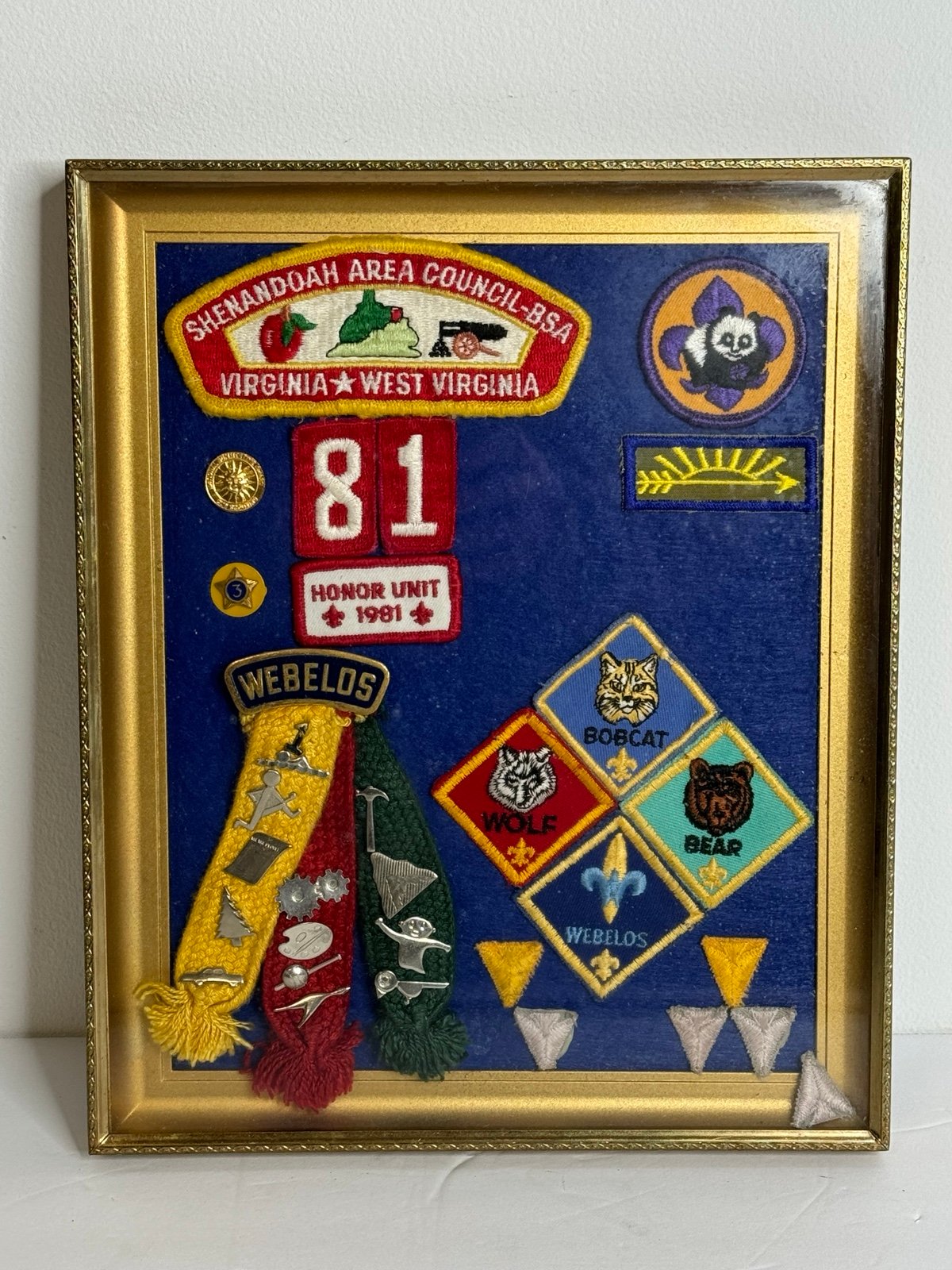 Vintage Webelos Boy Scout Patch And Pins Framed Honor Unit 1981