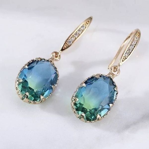 NEW Stunning Blue Green Tourmaline Dangle Earrings