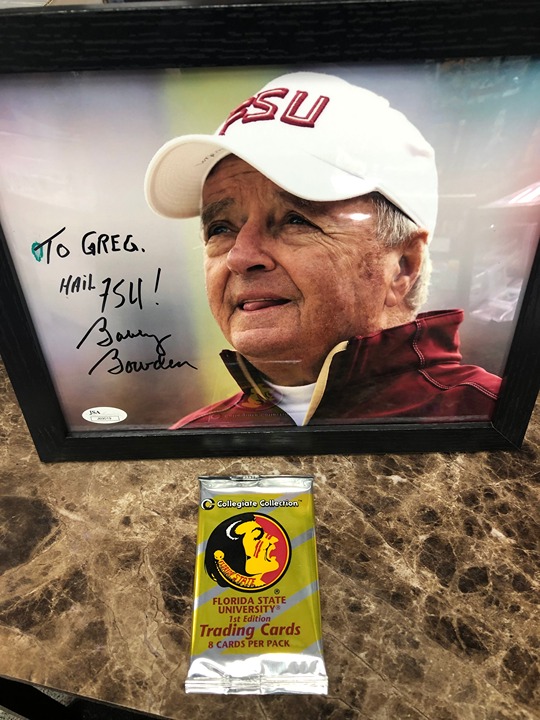 Bobby Bowden Signed & Framed 8x10 Photo To Greg Hail FSU w JSA Holo & Cards!