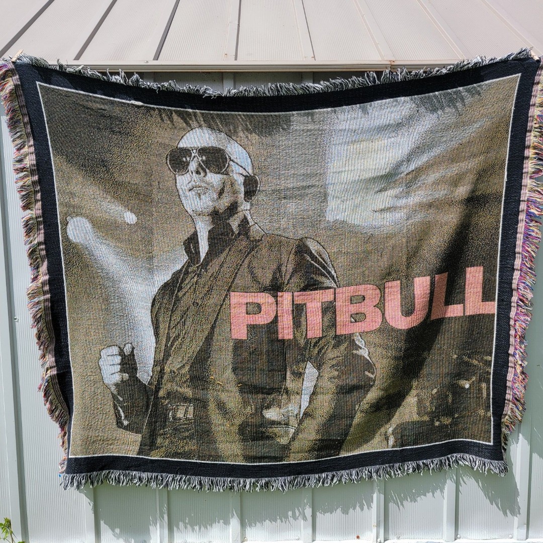 Pitbull Mr. Worldwide Knitted Throw/ Tapestry RARE