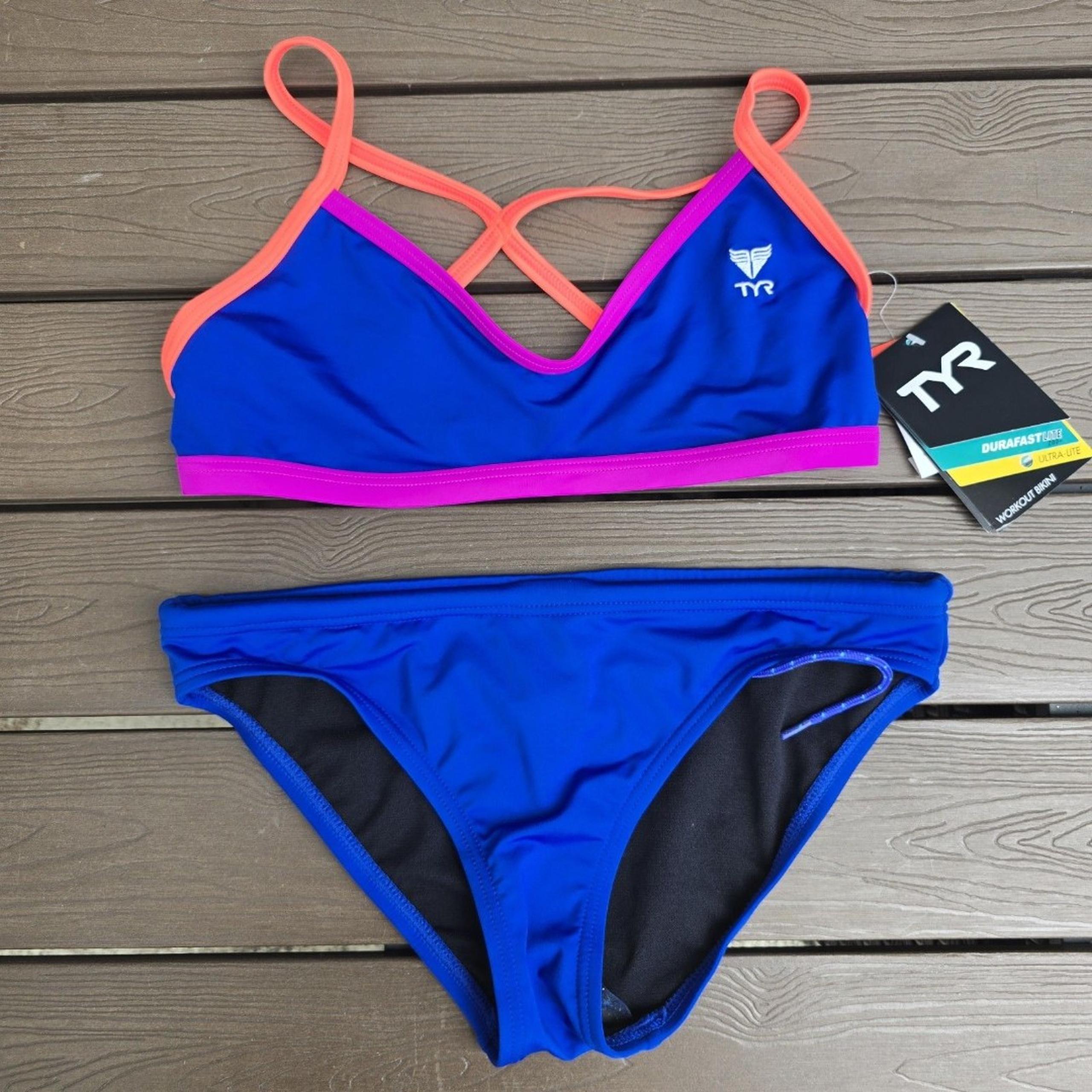 TYR Womens Durafast Brite Purple/royal Crosscutfit Workout Bikini  Sz S NEW