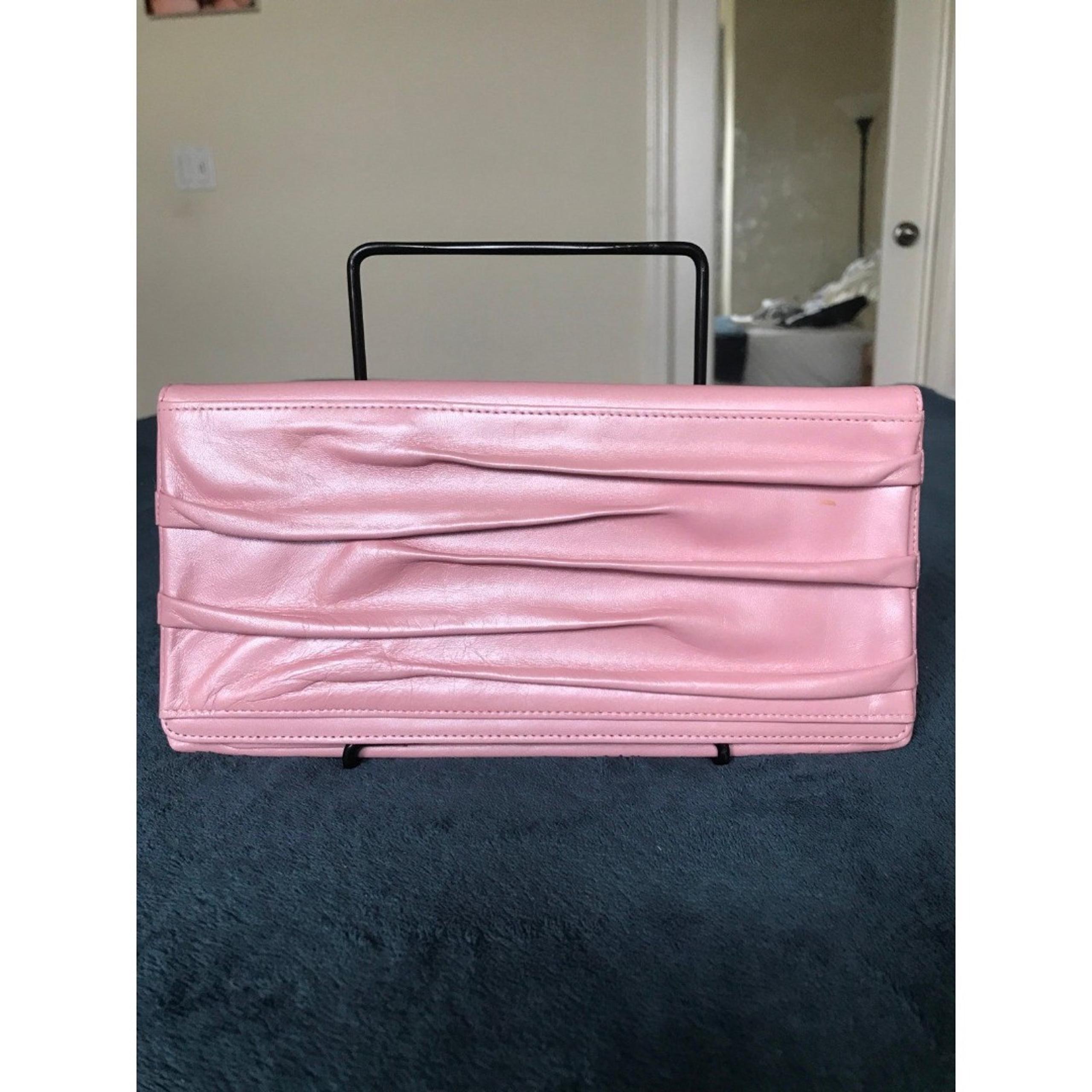 Vintage Nordstrom gathered ruffles oversized leather clutch in dusty pink