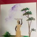 VTG African Art Watercolor And Natural Material 1990 Women With Basket On Head