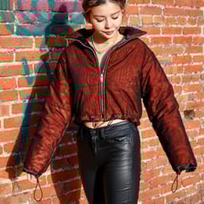 I Am Gia Red Mesh Cropped Puffer Jacket