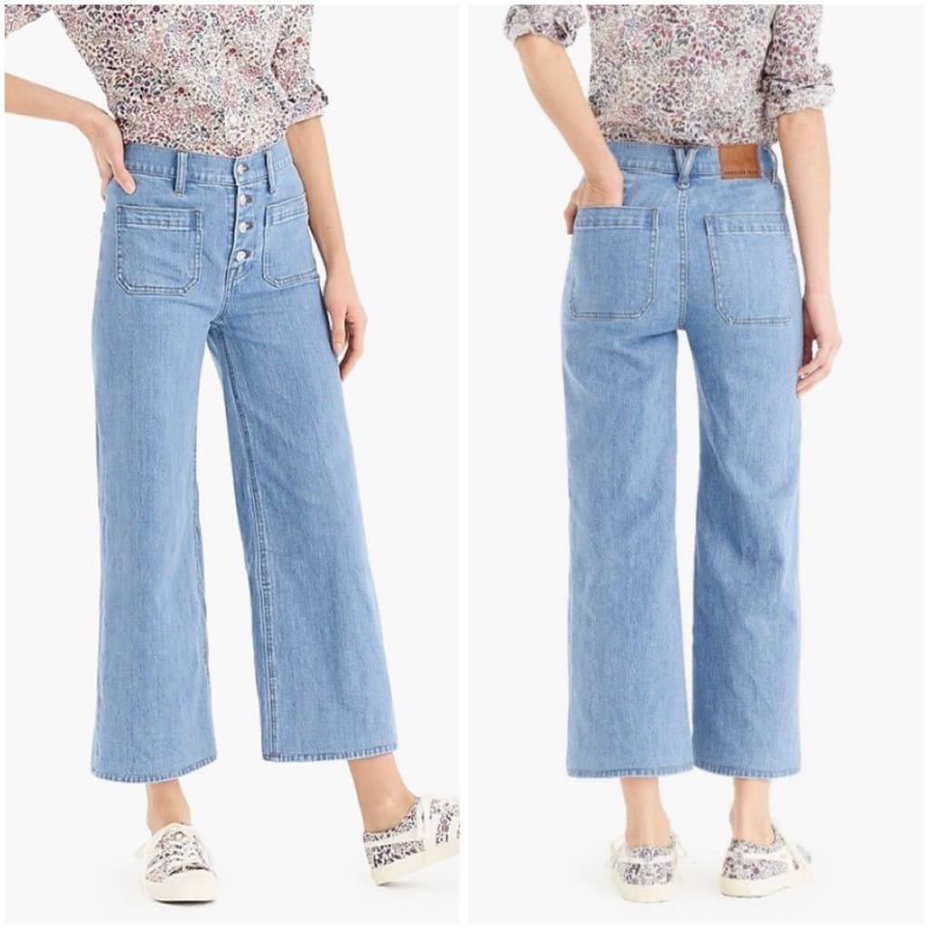 J. Crew Point Sur Wide-Leg Crop Jeans, Exposed Button Cropped Capri
