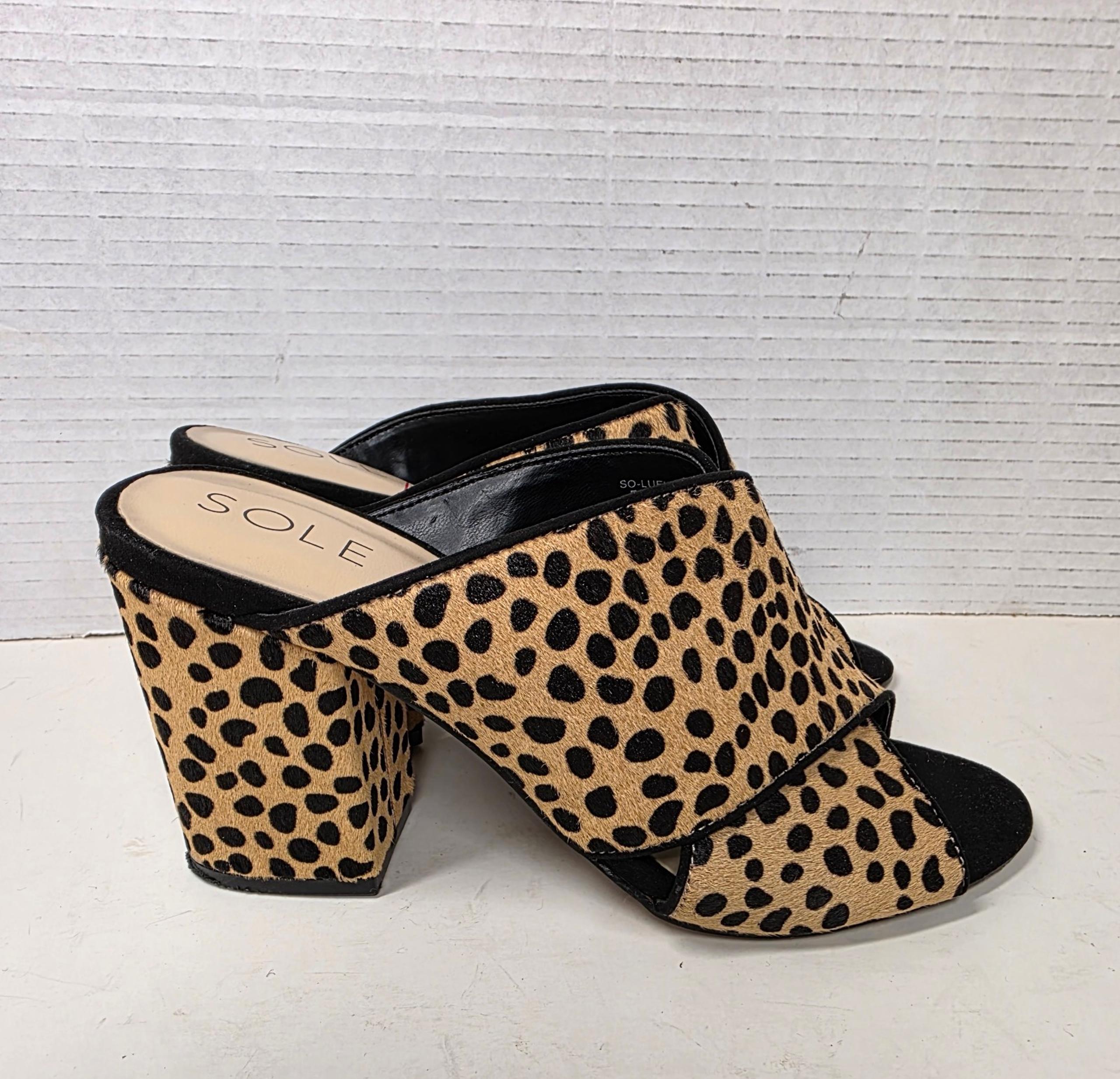 Sole Society Luella Cheetah Print Open Toe Mules Calf Hair sz 5M Animal Print