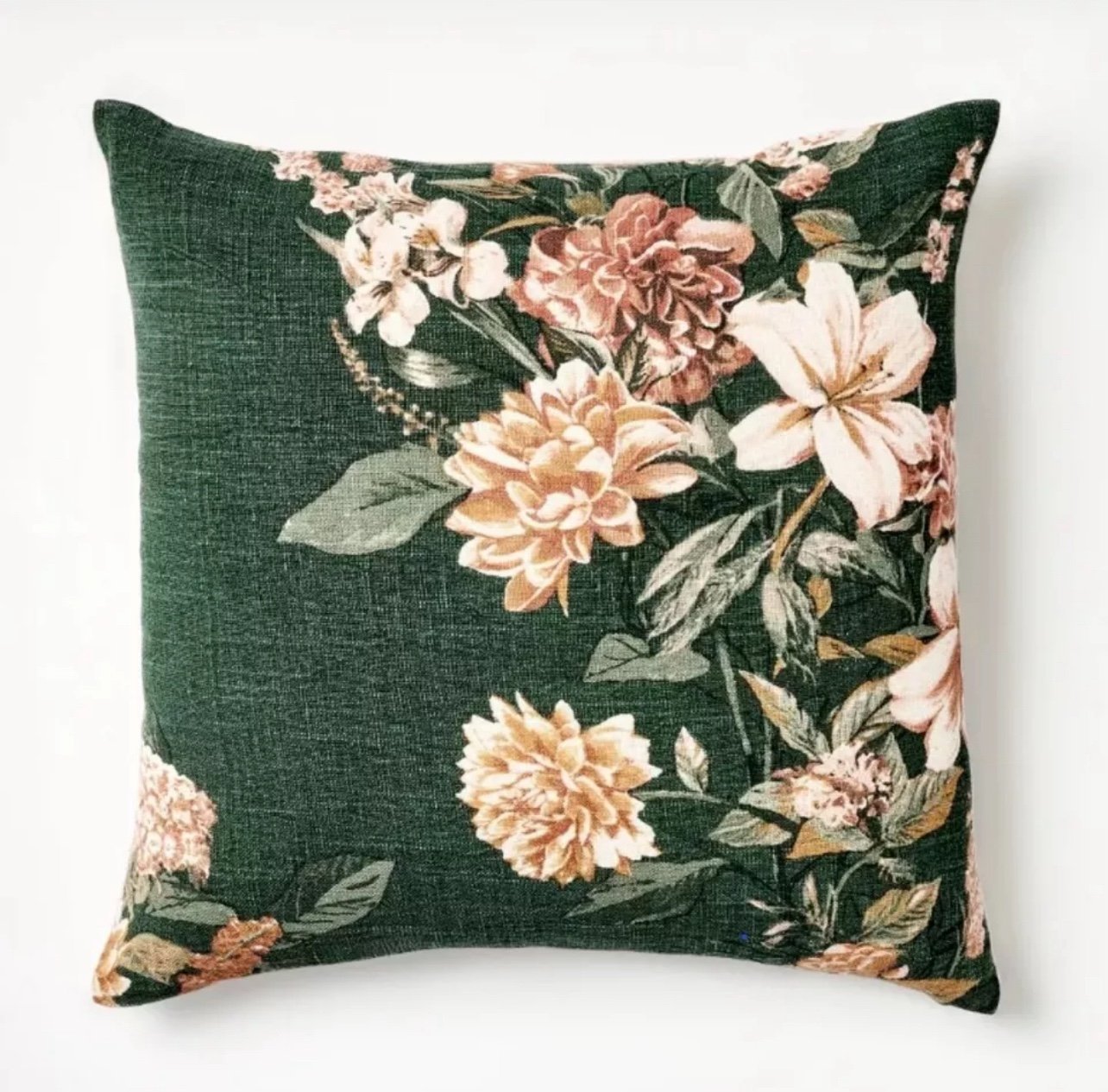 Studio McGee - Oversize Printed Floral Square Throw Pillow Moss/Clay Pink/Cream