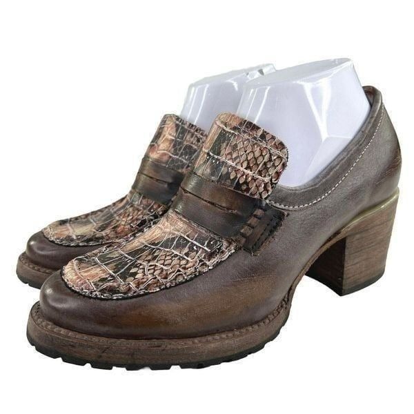 Freebird By Steven Bristol Brown Snakeskin Chunky Bootie US 8 Wester Boho Heel