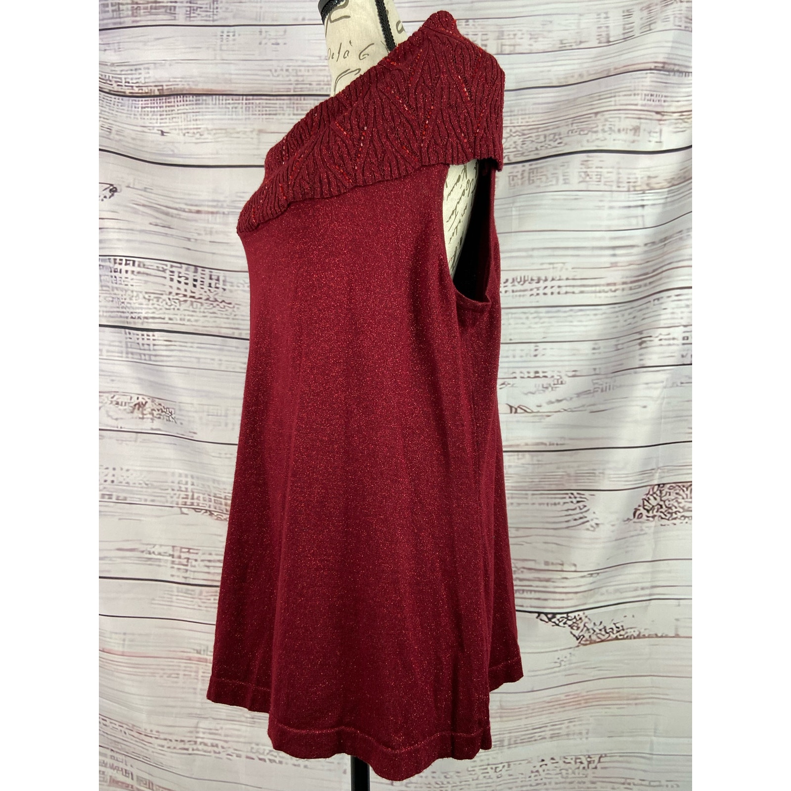 Emma James Sleeveless Sweater Womens 1X Beaded Cowl Neck Metallic Knit Stretch