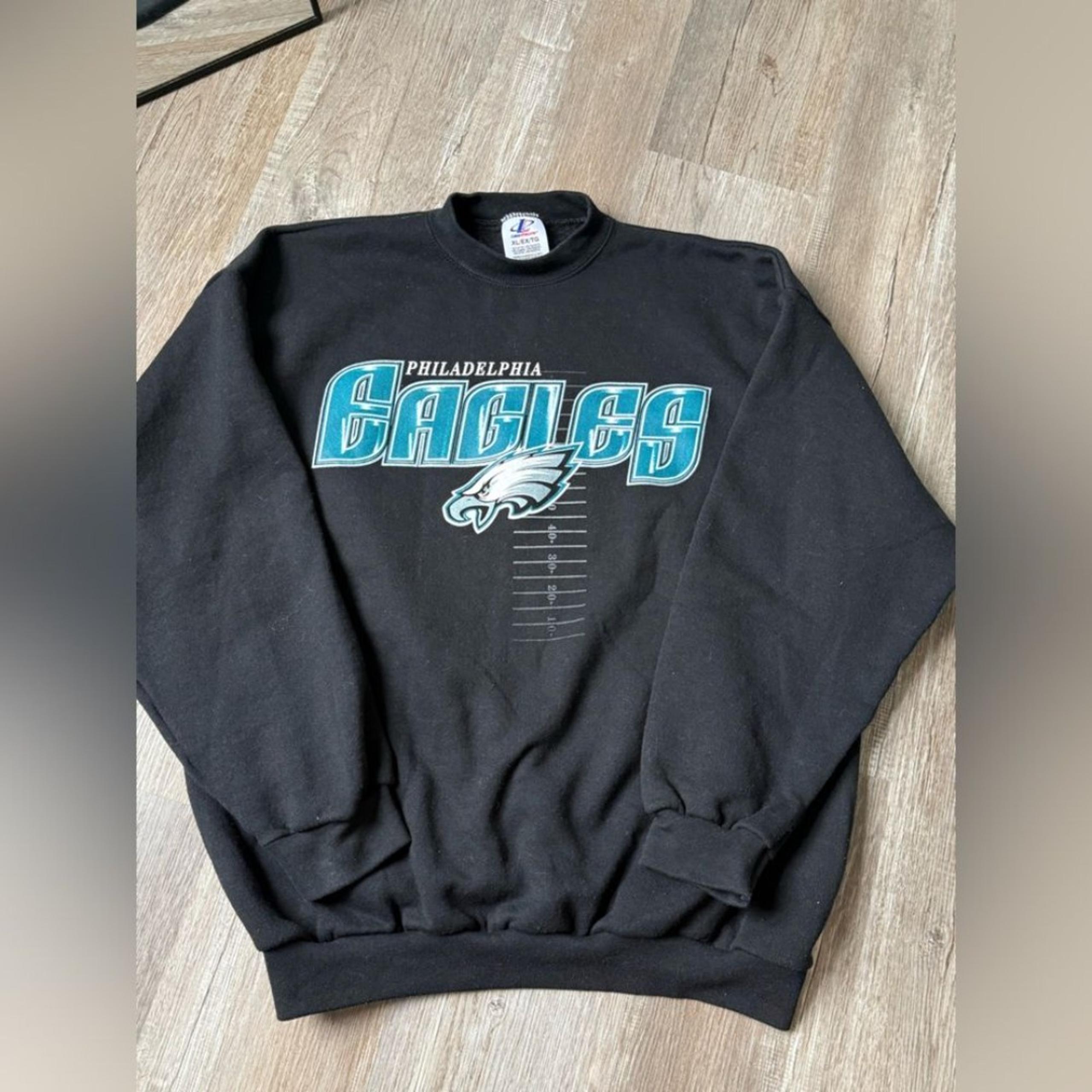 VTG Logo Athletic Philadelphia Eagles Sweatshirt Crewneck Pullover Black L XL