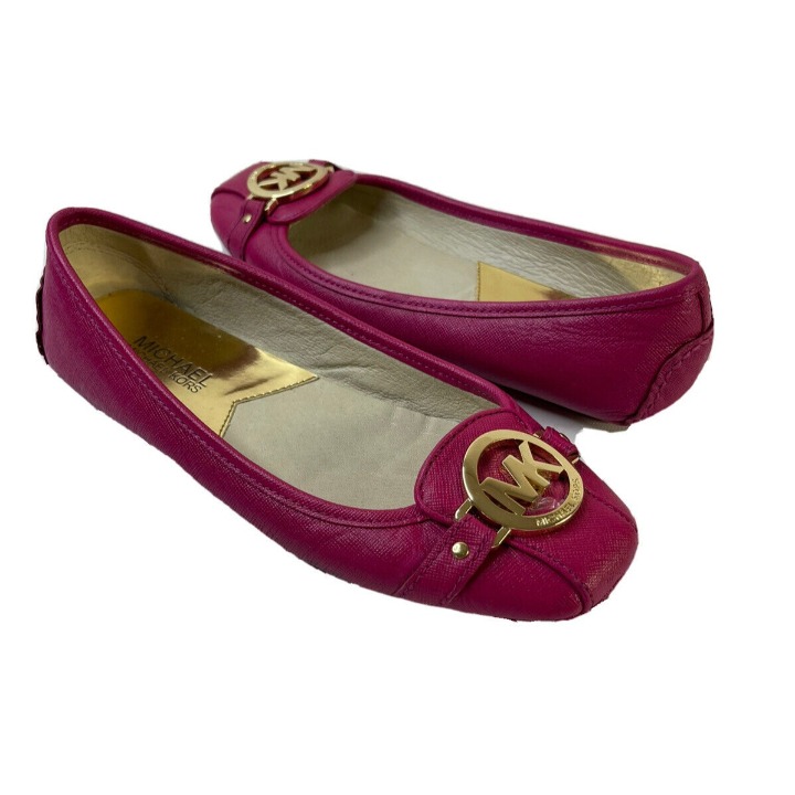 MICHAEL Michael Kors Womens 6.5 Pebbled Leather Fulton Moc Flats Pink