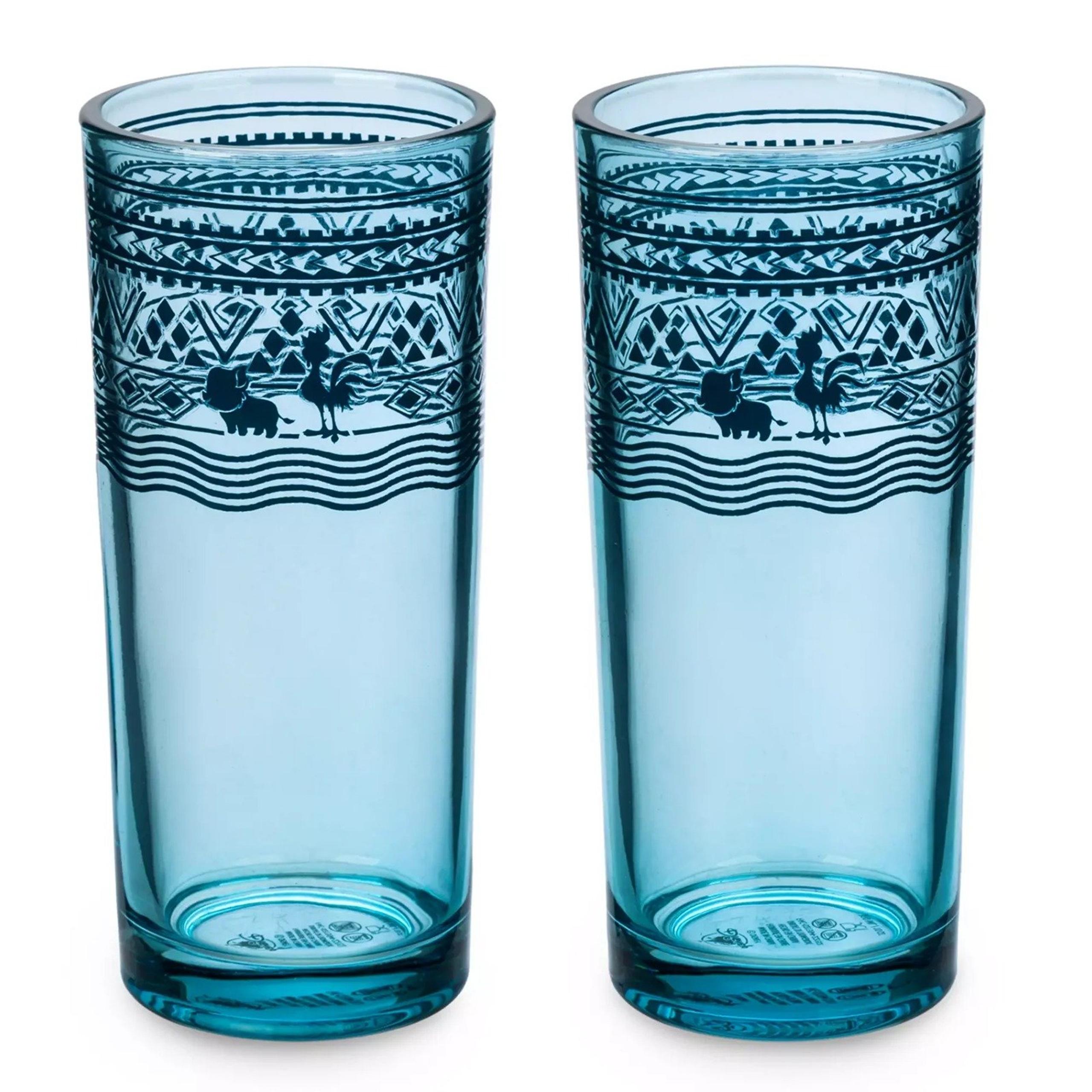 Disney Parks Moana Spotlight Pua Hei Hei Tall Glass Tumbler Set of 2 New