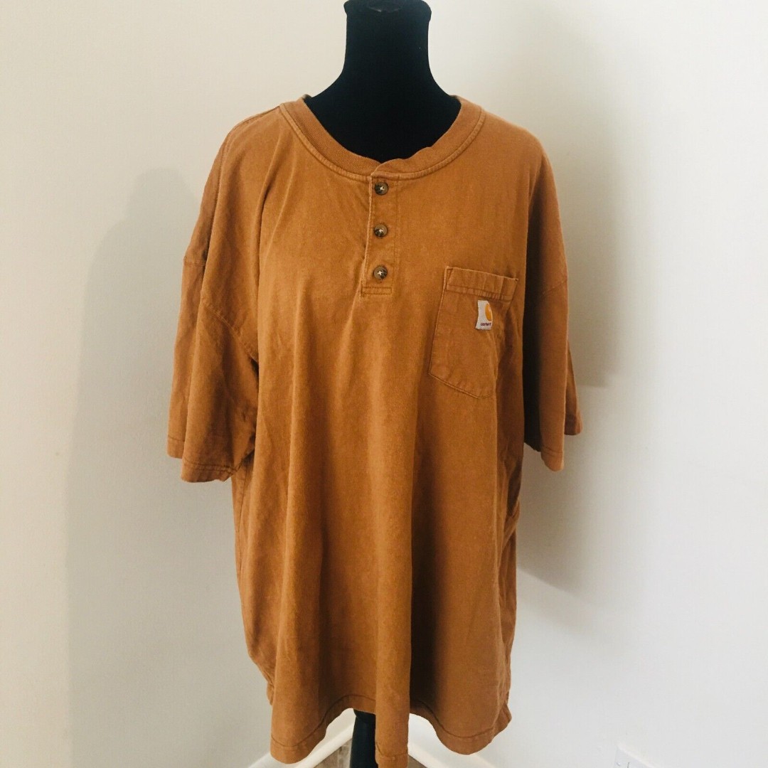 CARHARTT Mustard Yellow Short Sleeve Front Pocket Henley Tshirt Men's XXL or 2XL