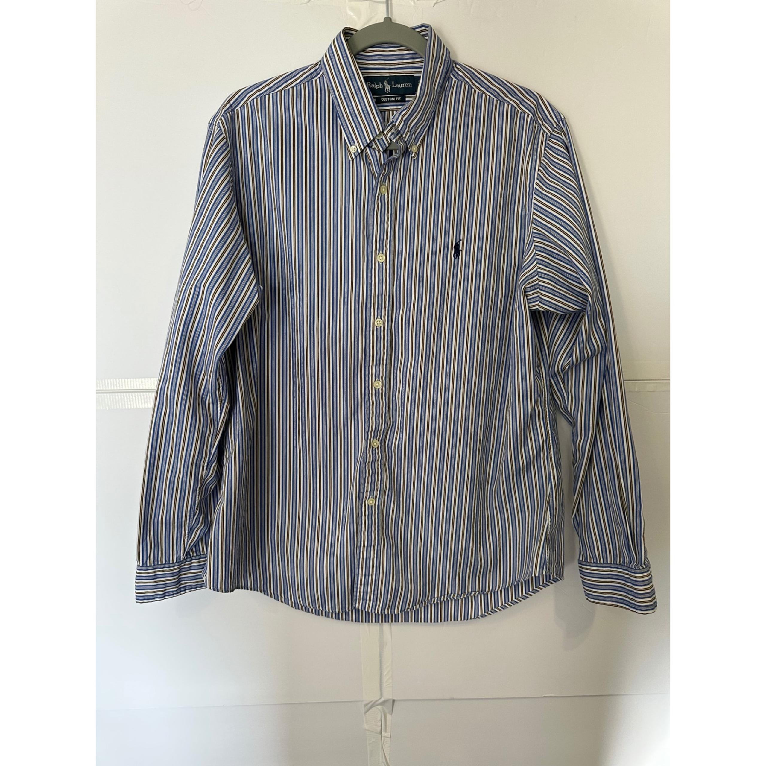 Ralph Lauren Striped Button Down Shirt Long Sleeve Custom Fit Blue L