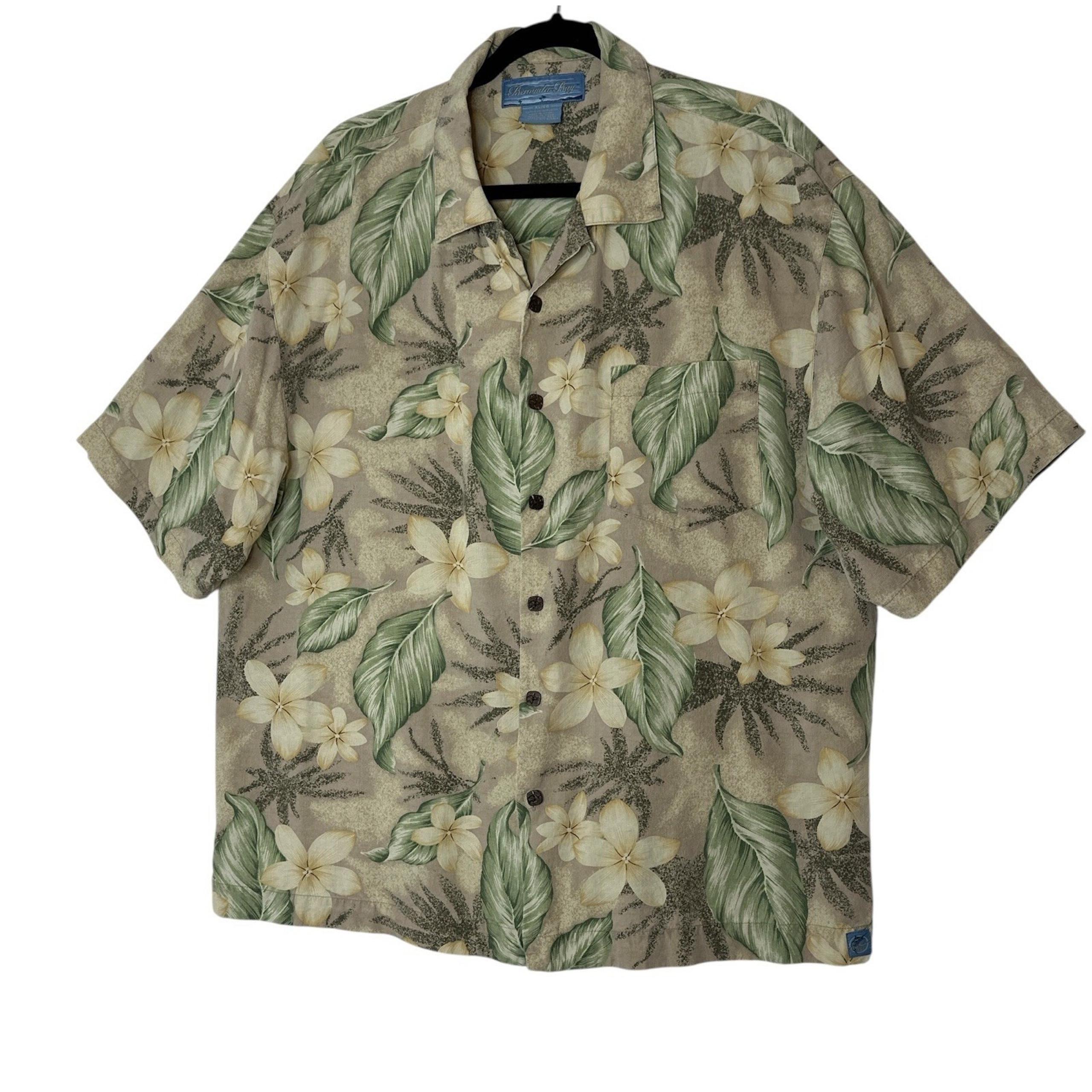 Bermuda Bay 100% Silk Shirt Men's XL Tropical Short Sleeve Button Down Classic