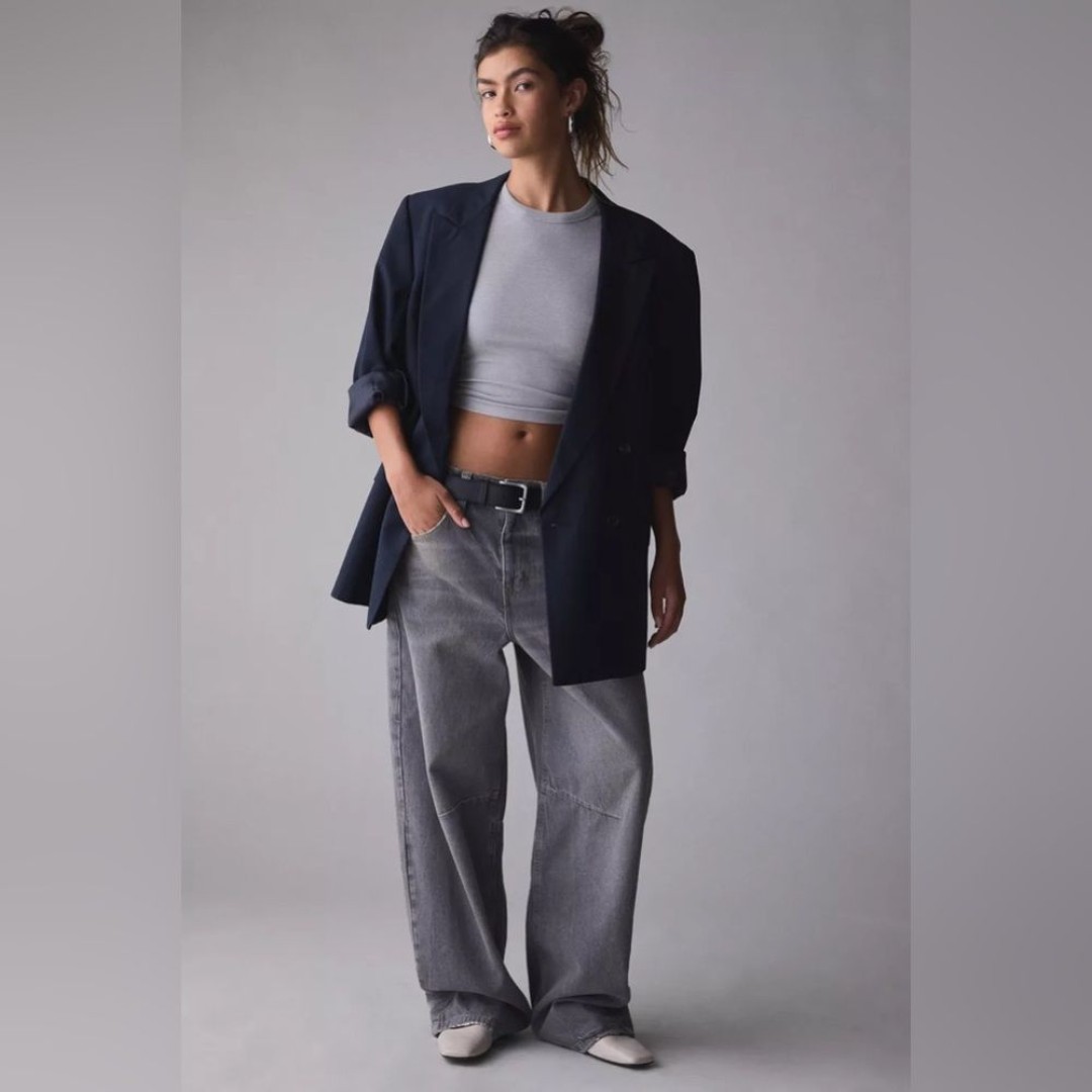 Urban Outfitters BDG Logan Buckle Baggy Barrel Jeans NWT! in Dark Grey size 34W