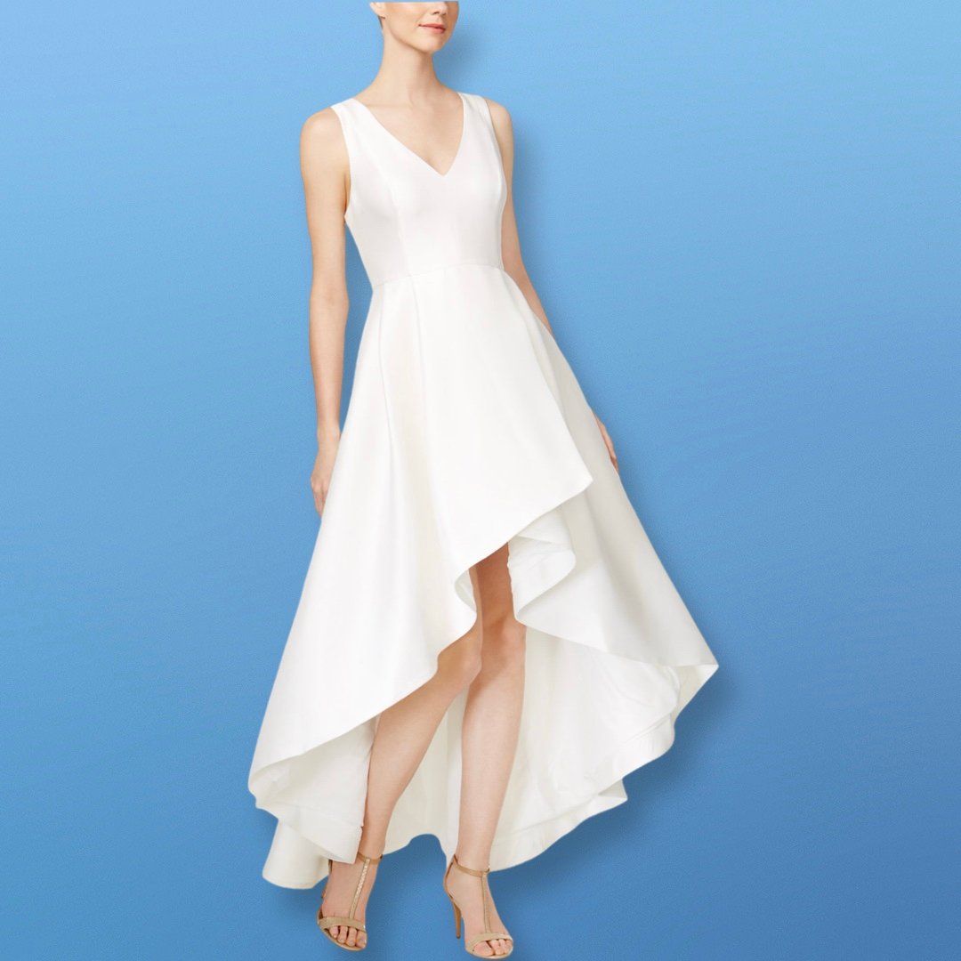 New With Tags! Calvin Klein Women's White High Low Wedding Gown | Size 10