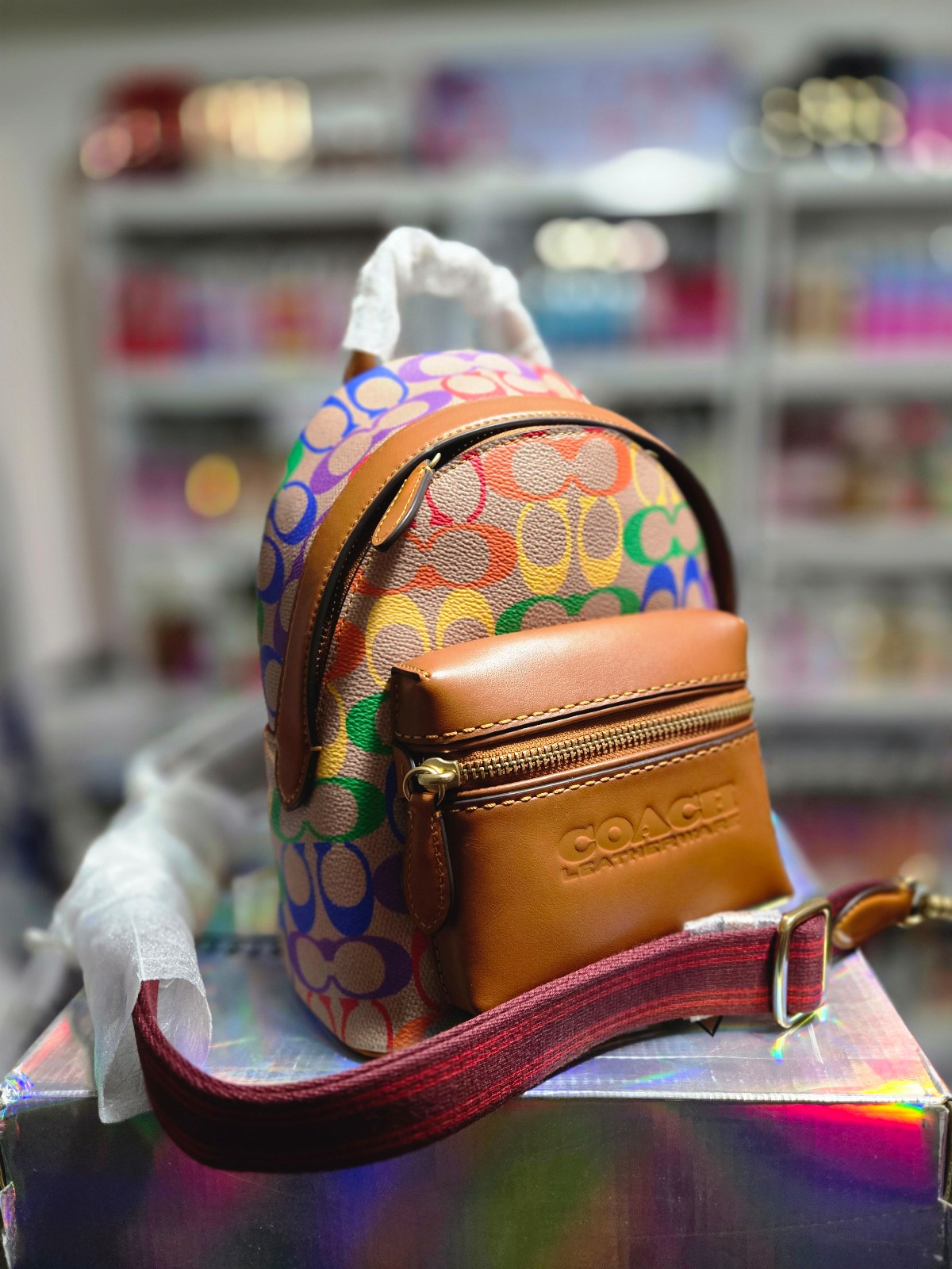 Coach CHARTER BACKPACK 18 In RAINBOW Signature Canvas CJ878 NWT