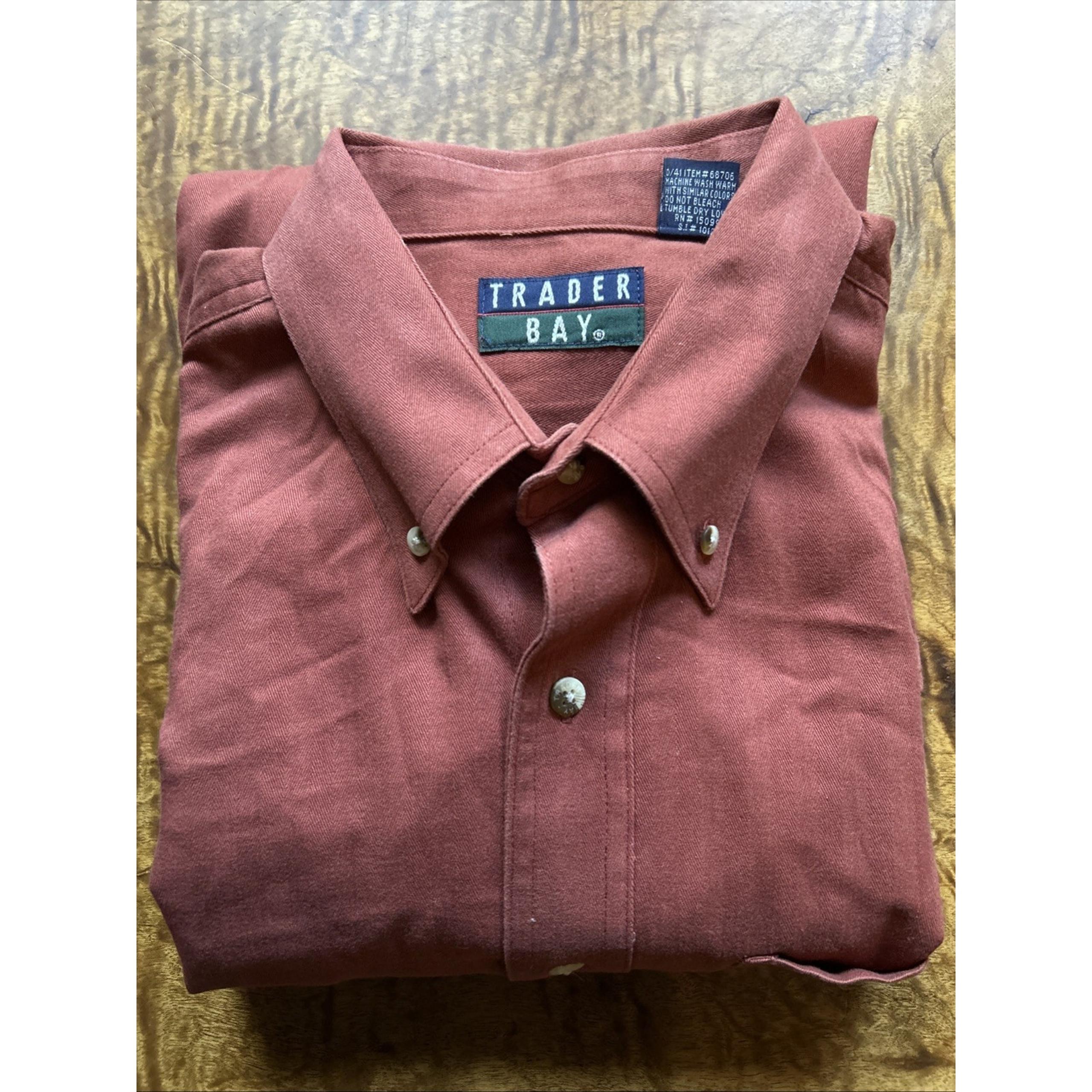 Trader Bay Long Sleeve Button Down 100% Cotton Shirt - Men’s Sz L - Rust Color