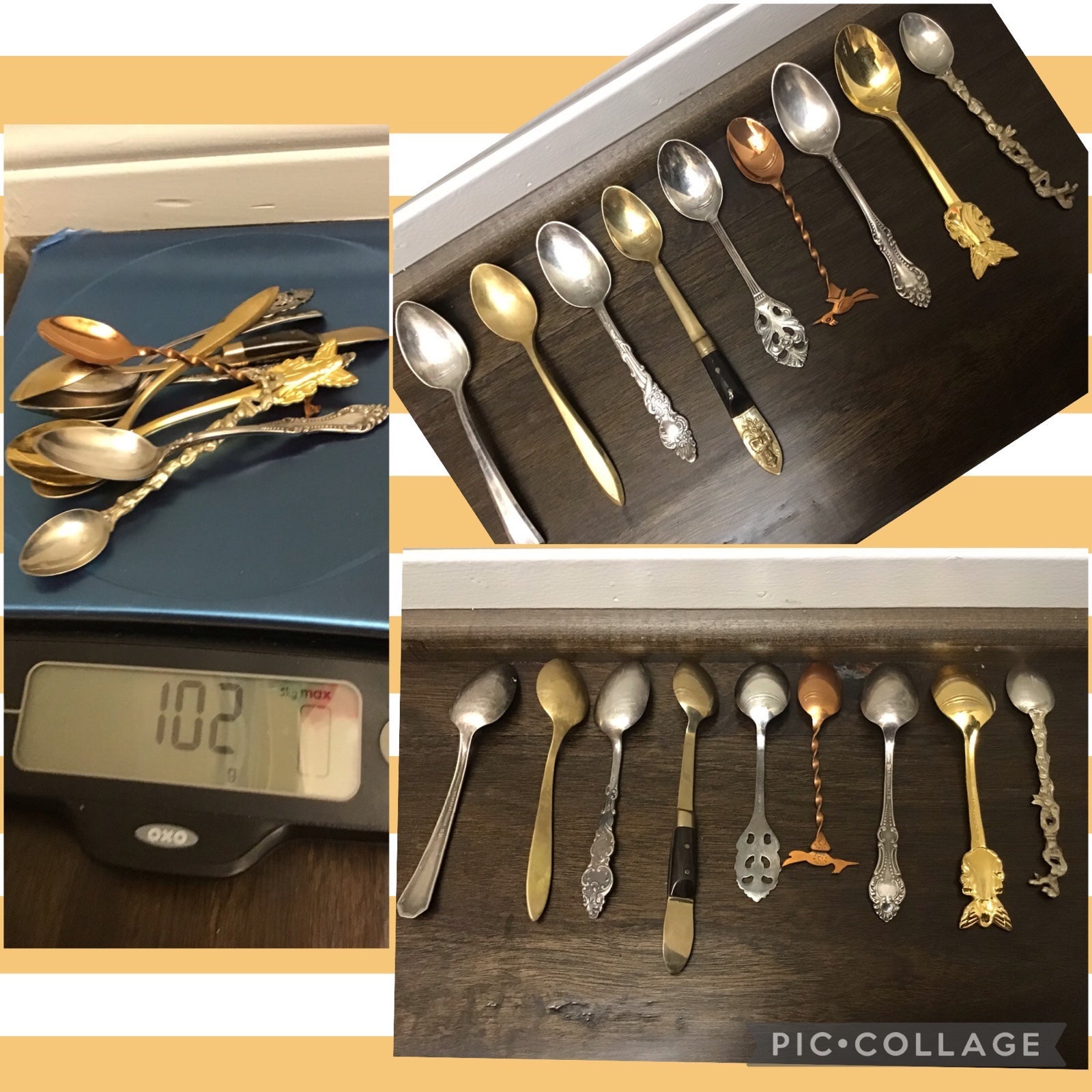 (9) lot of small spoons Manchester Rogers Italy Sweden copper gold silver tones