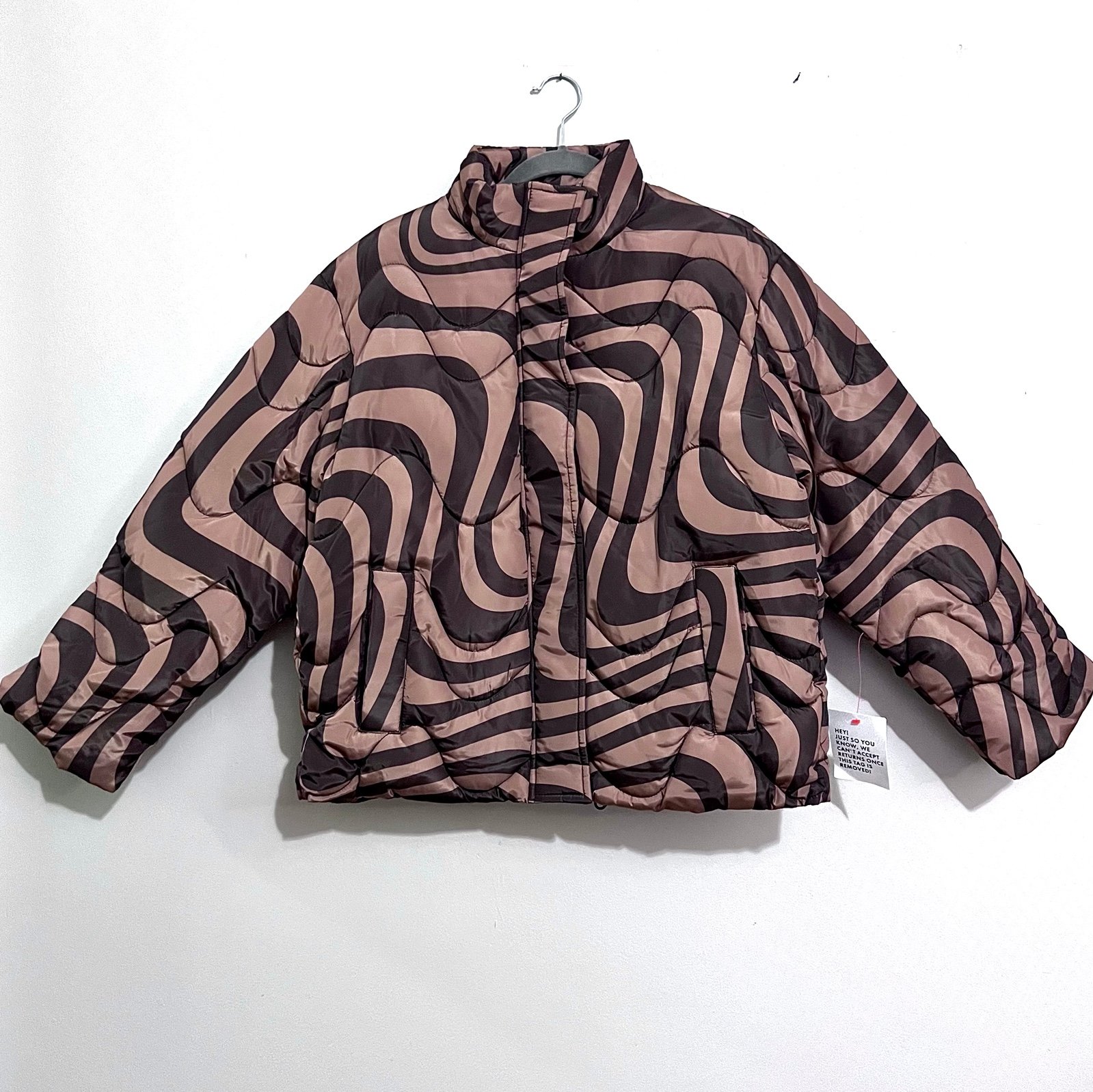 NWT ASOS Design Chocolate Swirl Quilted Limited Edition Puffer Zip-Up Jacket