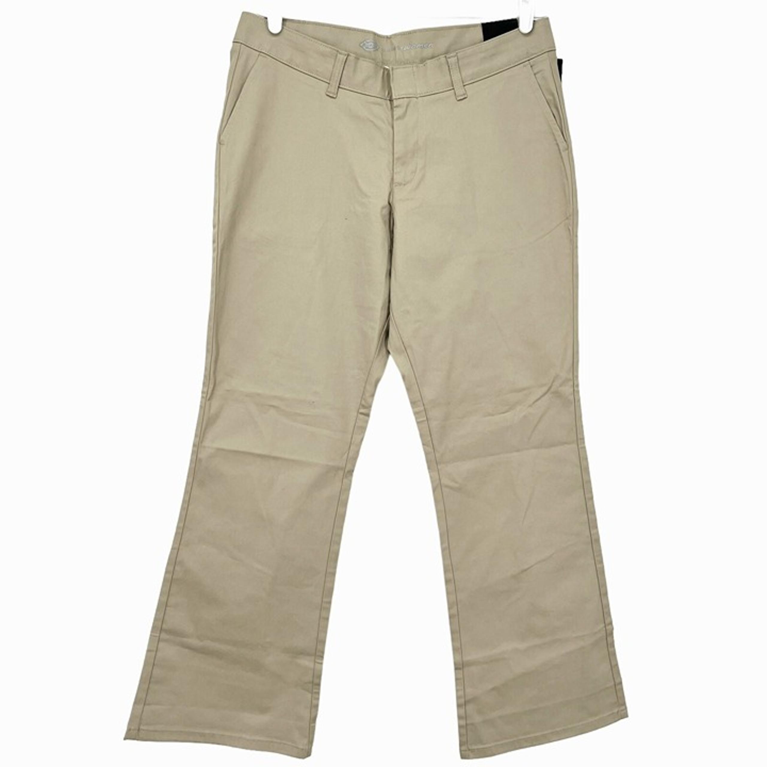 NWT Dickies Women Boot Cut Slim Fit Mid Rise Flat Front Beige Twill Pants Sz 12