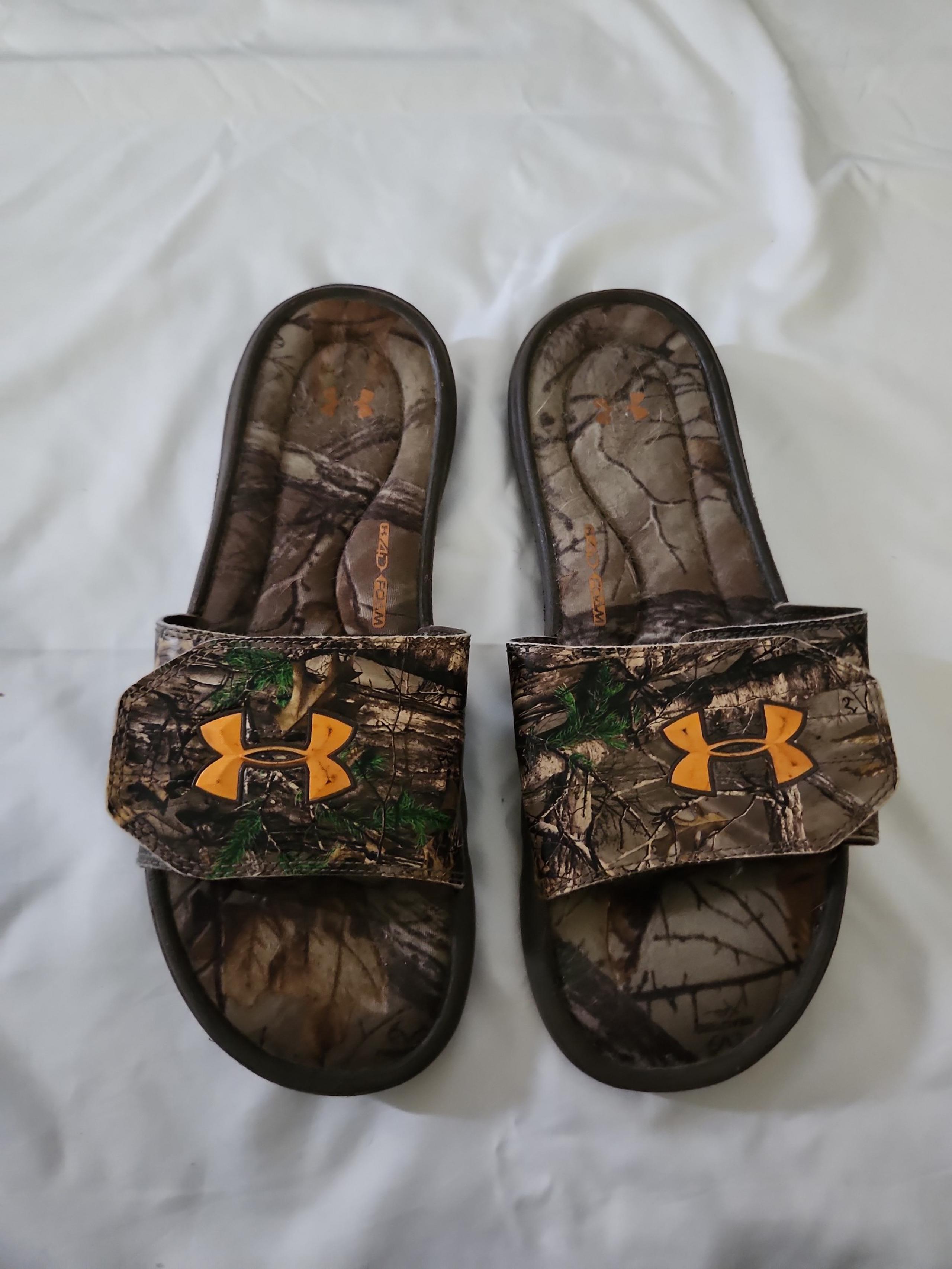 Under Armour mens size 11 green camo slides #WW2 crosspost