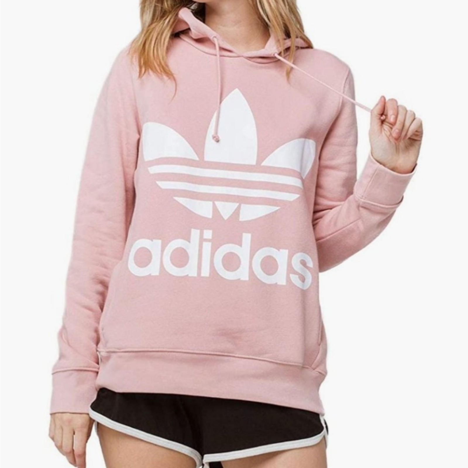 Adidas Pink & White Terry Crop Hoodie