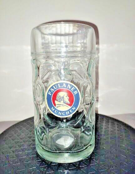 Paulaner Munchen 1 Liter German Beer Stein w Dimpled Glass Heavy