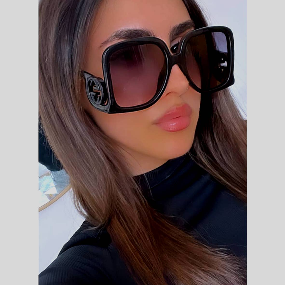 NEW Gucci GG1326S Black Logo Oversized Square Sunglasses