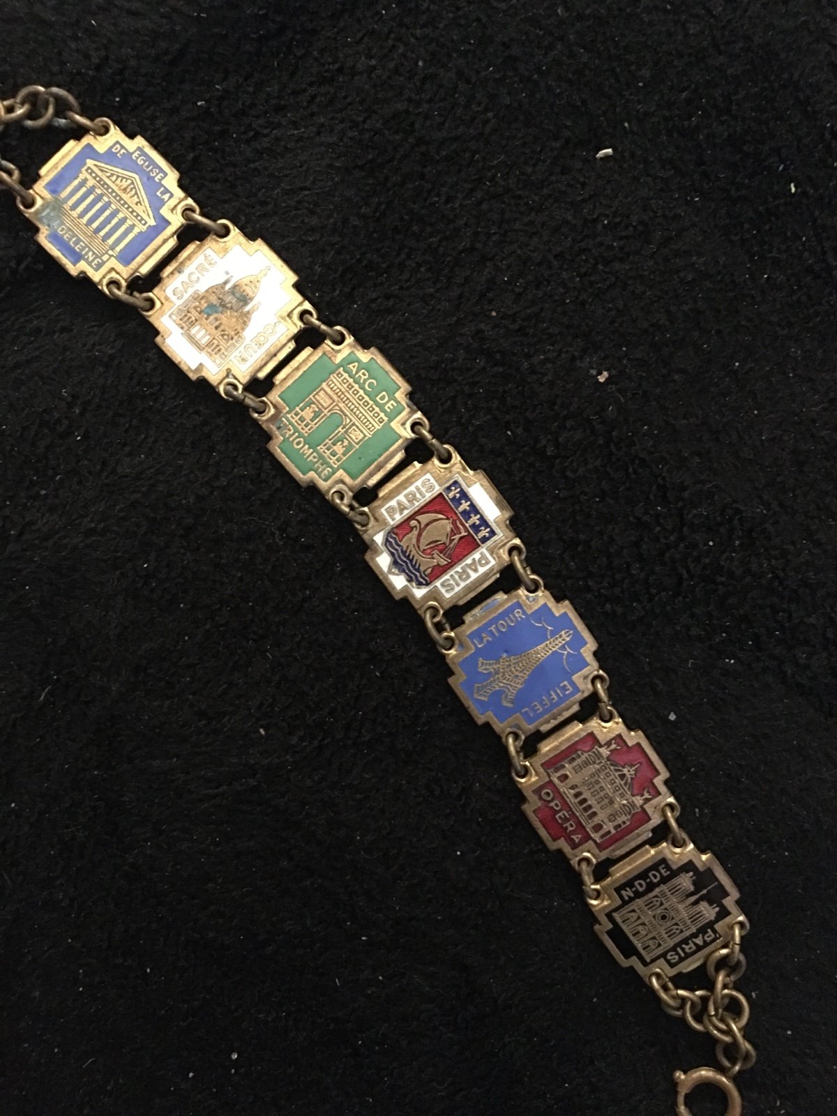 Vintage Art Deco brass enamel