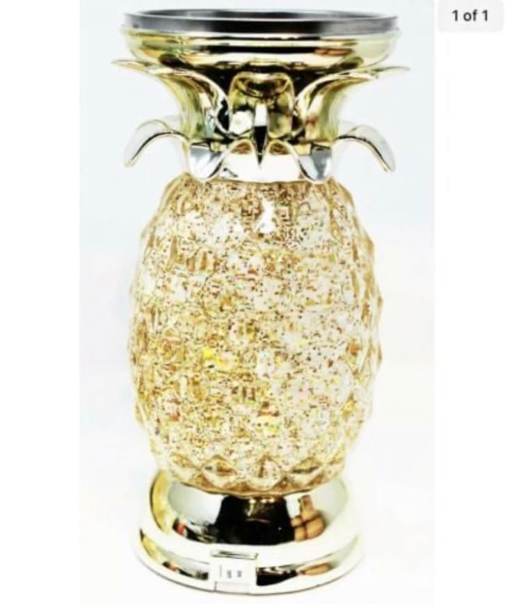 Bath and Body Works Large Glitter Light Up Water Pineapple 3 Wick Candle Holder