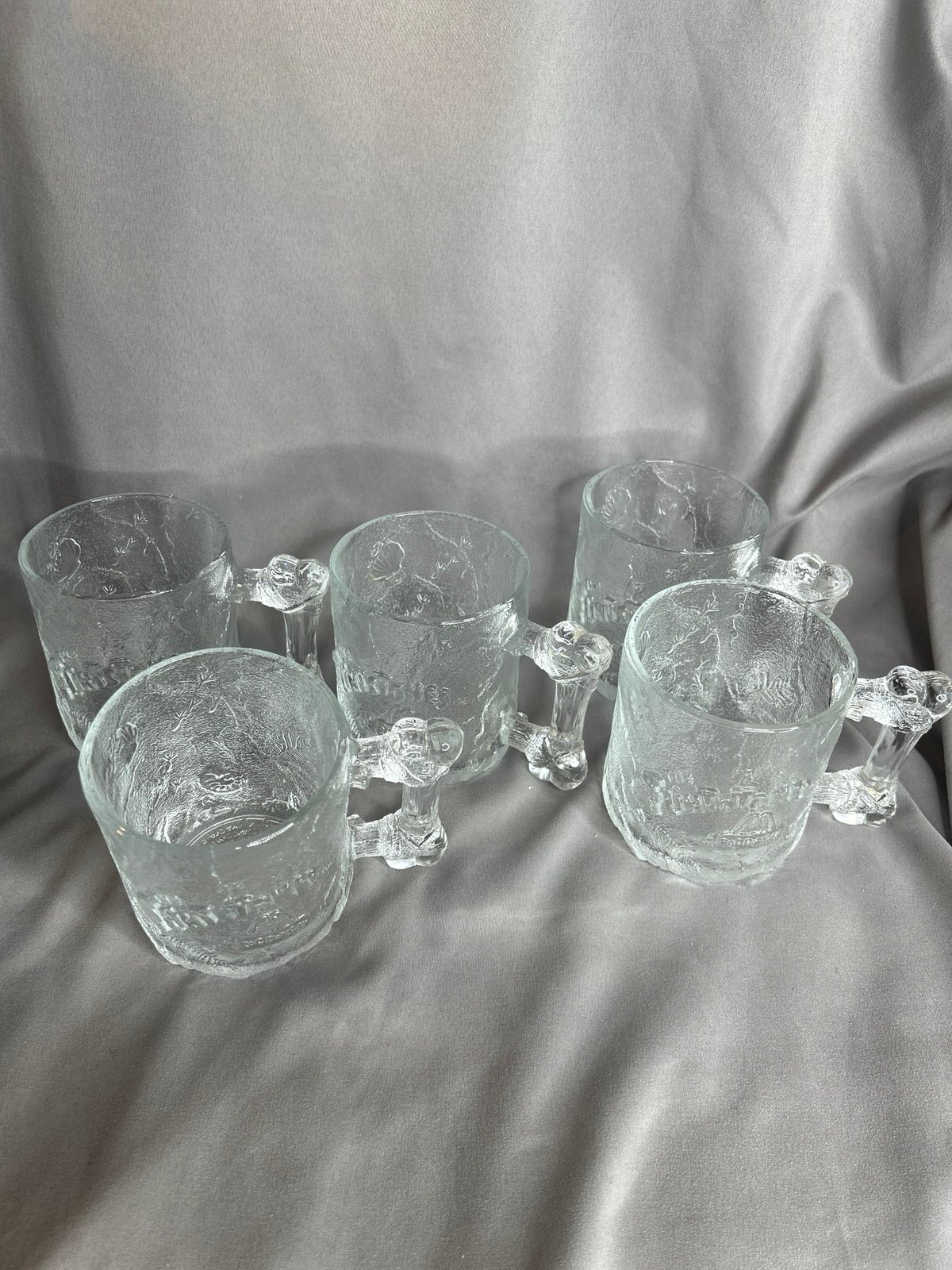 5 The FLINTSTONES Pre-Dawn Glass Mug Cup RocDonalds McDonald’s 1993 Bone Handle