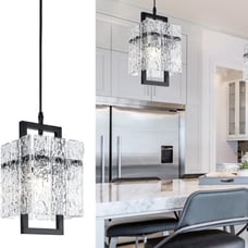 Black Crystal Pendant Light for Kitchen Island, Luxury Water Ripple Glass Chic