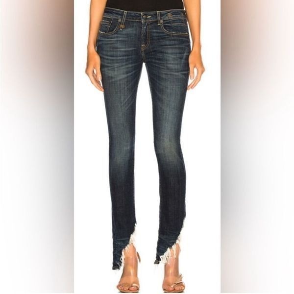 R13 Jeans Indigo Kate Skinny Angled Hem Fray-Howell Dark Wash Denim Size 28