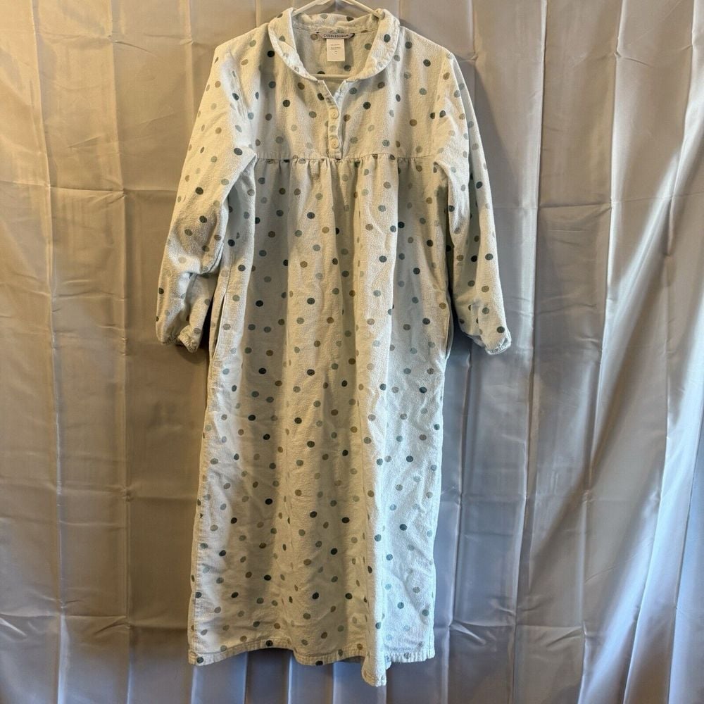 Cuddledown Women M Dot Flannel Nightgown Blues White Grandma Modest Warm Pajamas