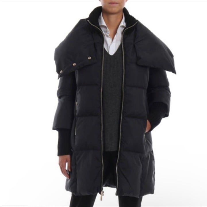 Michael Kors long black puffer jacket coat cowl neck long down filled XXS