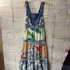 Farm Rio Valeria Tiered Floral/Tropical Print Maxi Dress Small